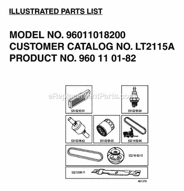 Jonsered LT 2115 A - 96011018200 (2006-03) Tractor Frequently Used Parts Diagram