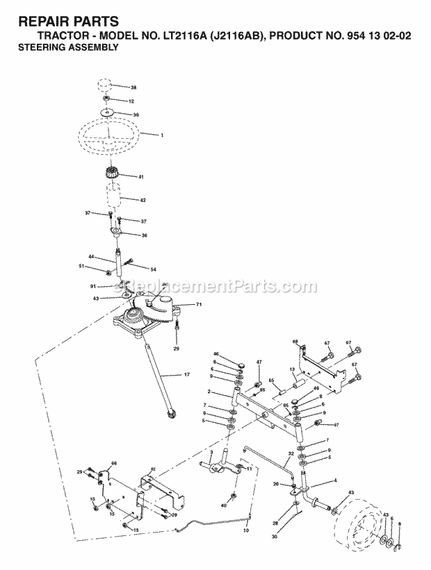 Jonsered LT 2116 A J2116AB - 954130202 (2003-01) Tractor Steering Diagram