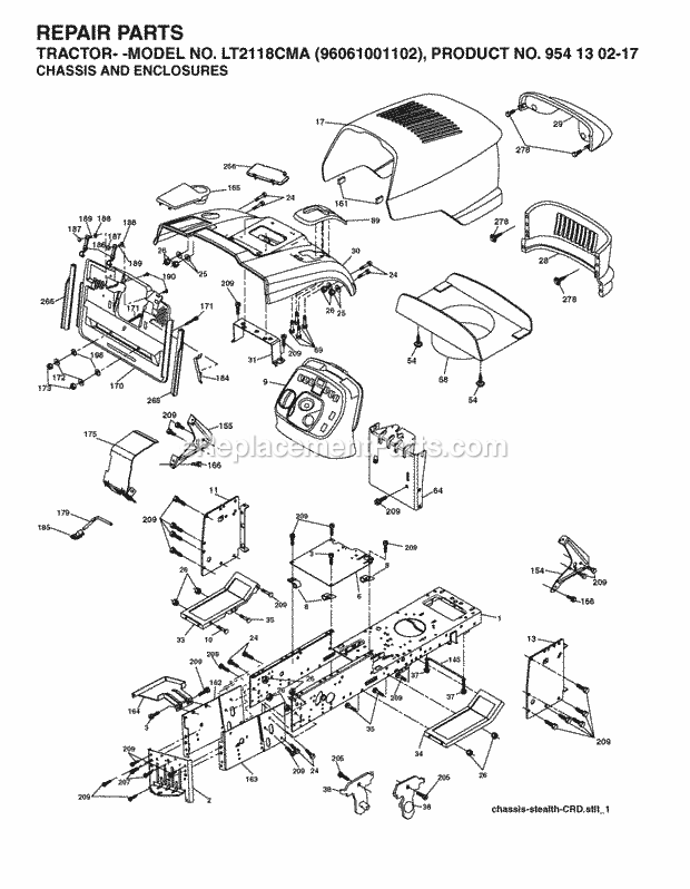 Jonsered LT 2118 CMA - 96061001102 (2005-05) Tractor Chassis Enclosures Diagram