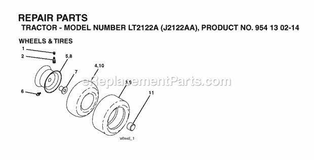 Jonsered LT 2122 A J2122AA - 954130214 (2004-01) Tractor Wheels Tires Diagram