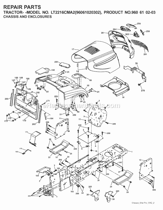 Jonsered LT 2216 CMA2 960610203 - 96061020302 (2008-01) Tractor Chassis Enclosures Diagram