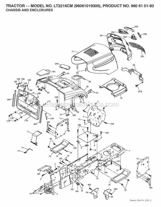 Jonsered LT 2216 CM - 96061019300 (2008-07) Tractor Chassis Enclosures Diagram