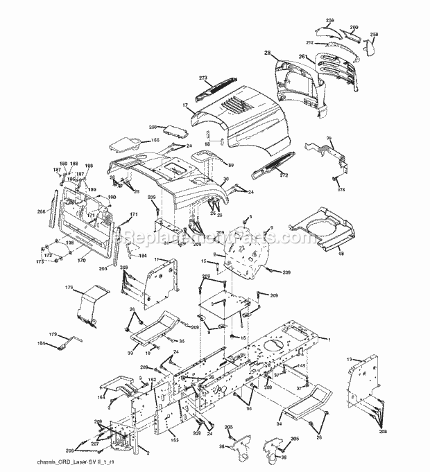 Jonsered LT 2216 CM - 96061023600 (2009-01) Tractor Chassis Enclosures Diagram