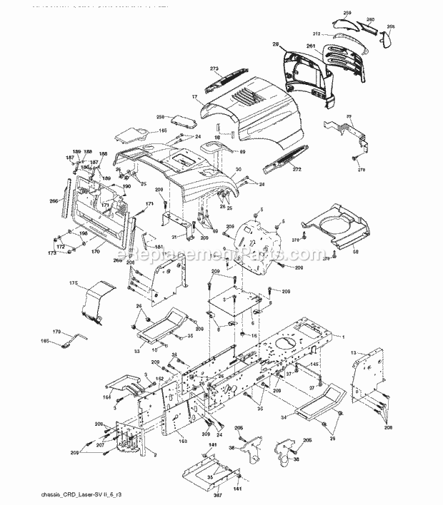 Jonsered LT 2216 CM - 96061027101 (2010-03) Tractor Chassis Enclosures Diagram