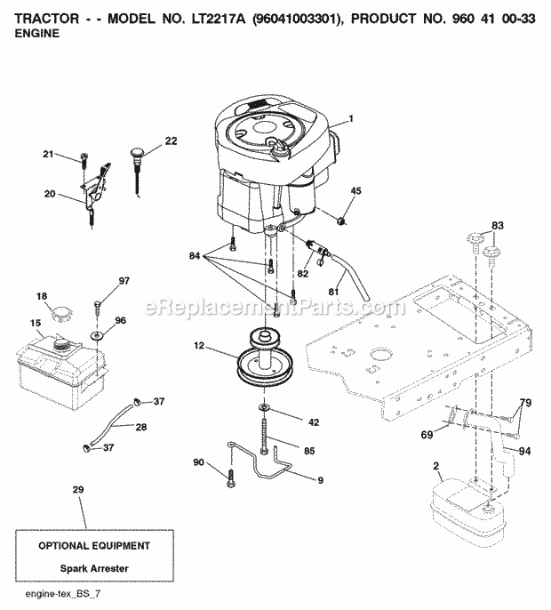 Jonsered LT 2217 A - 96041003301 (2007-10) Tractor Engine Diagram