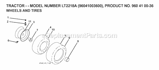 Jonsered LT 2218 A - 96041003600 (2007-04) Tractor Wheels Tires Diagram