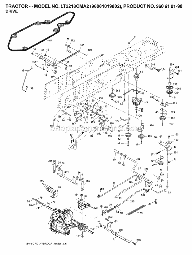 Jonsered LT 2218 CMA2 - 96061019903 (2007-10) Tractor Drive Diagram