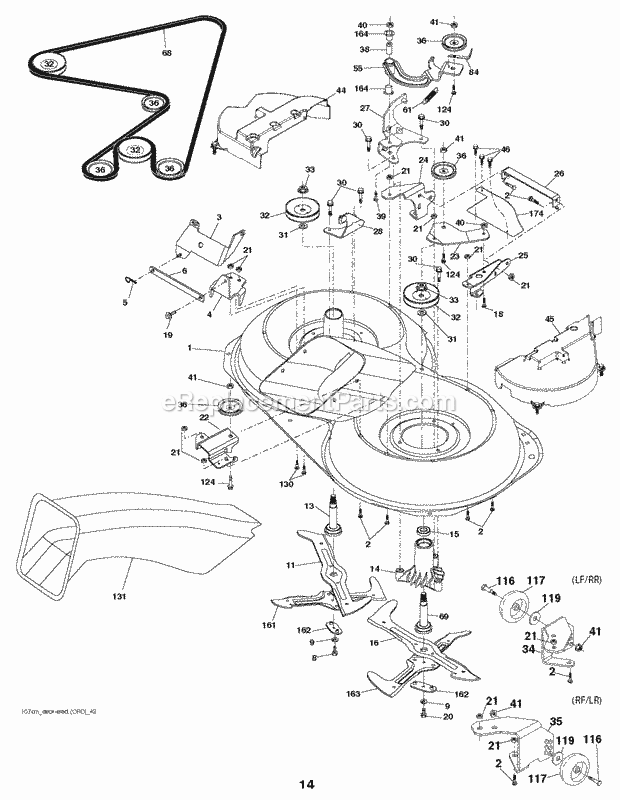 Jonsered LT 2223 CMA2 - 96061026900 (2010-01) Tractor Mower Deck / Cutting Deck Diagram