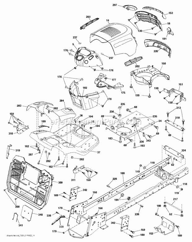 Jonsered LT 2317 CMA - 96051002102 (2012-08) Tractor Chassis Enclosures Diagram