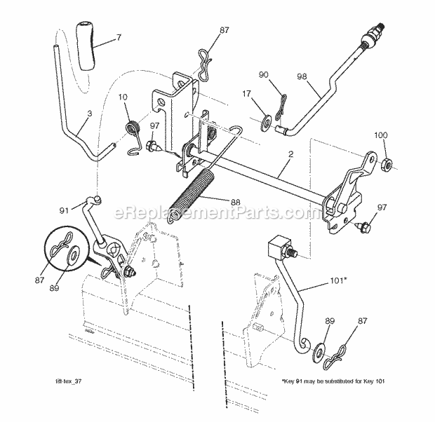 Jonsered LT 2320 A2 - 96041032101 (2014-04) Tractor Mower Lift Lever Diagram