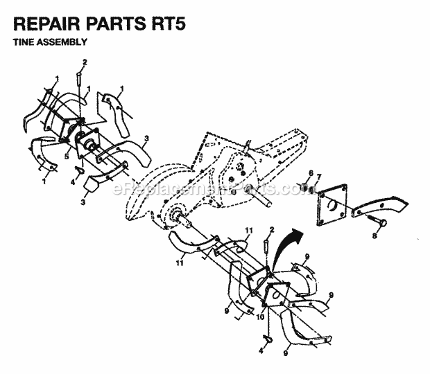 Jonsered RT5 (1995-01) Cultivator Tine Assembly Diagram