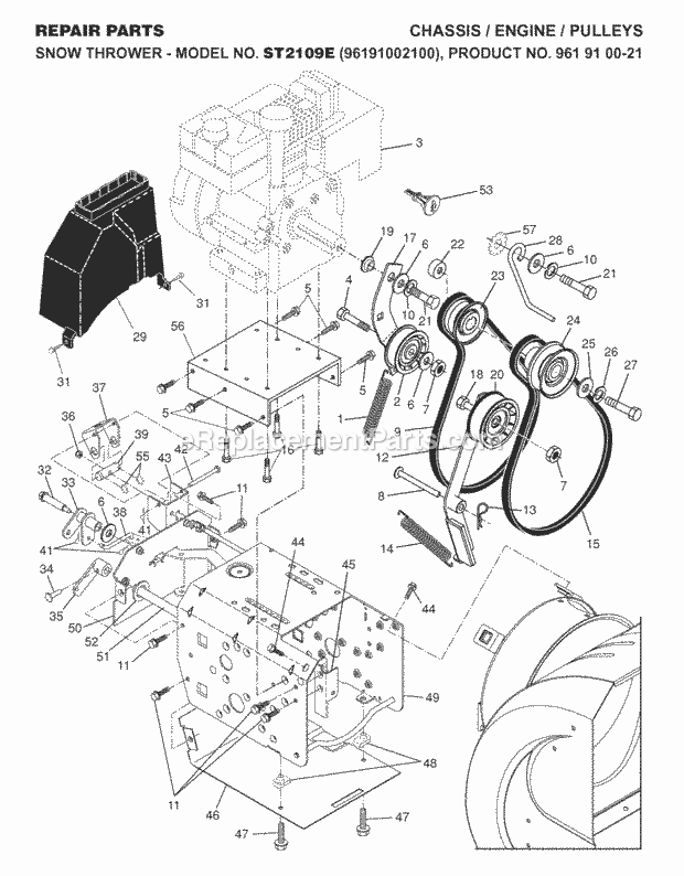 Jonsered ST 2109 E - 96191002100 (2007-10) Snow Blower Chassis Enclosures Diagram