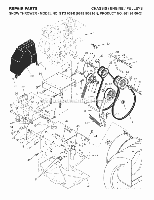 Jonsered ST 2109 E - 96191002101 (2007-10) Snow Blower Chassis Enclosures Diagram