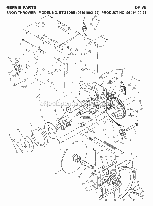 Jonsered ST 2109 E - 96191002102 (2007-10) Snow Blower Drive Diagram