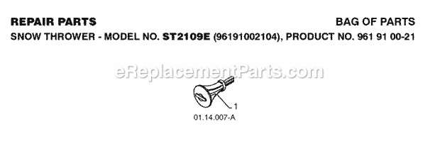 Jonsered ST 2109 E - 96191002104 (2008-08) Snow Blower Repair Parts Diagram