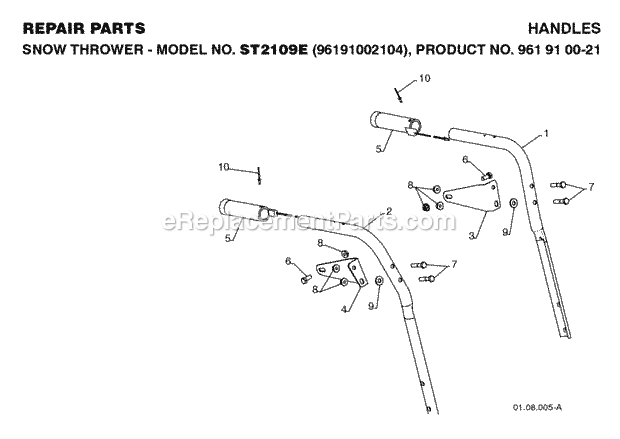 Jonsered ST 2109 E - 96191002105 (2008-08) Snow Blower Page R Diagram