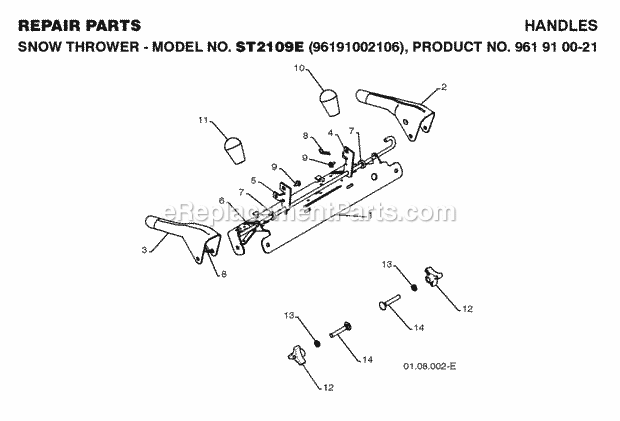 Jonsered ST 2109 E - 96191002106 (2008-10) Snow Blower Page R Diagram