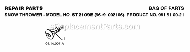 Jonsered ST 2109 E - 96191002106 (2008-10) Snow Blower Repair Parts Diagram