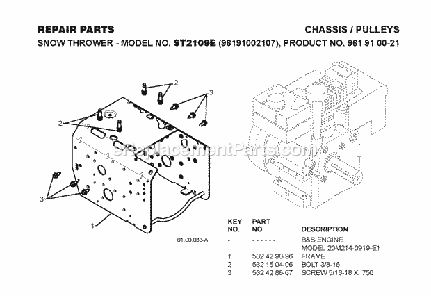 Jonsered ST 2109 E - 96191002107 (2009-08) Snow Blower Page I Diagram
