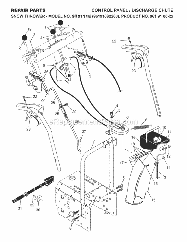 Jonsered ST 2111 E - 96191002200 (2007-07) Snow Blower Control Panel Discharge Chute Diagram