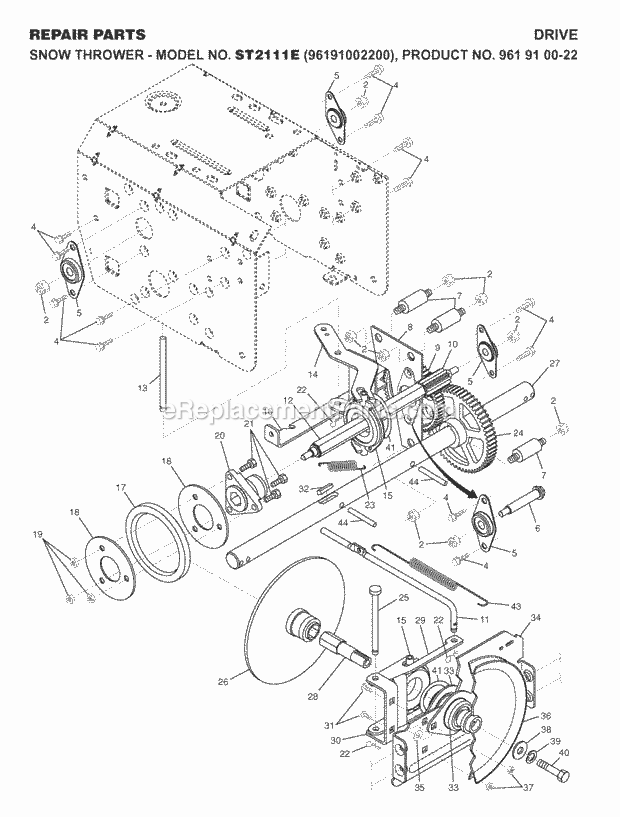 Jonsered ST 2111 E - 96191002200 (2007-07) Snow Blower Drive Diagram