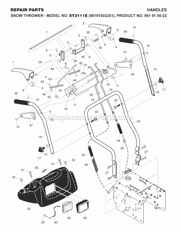 Jonsered ST 2111 E - 96191002201 (2007-10) Snow Blower Handle Diagram