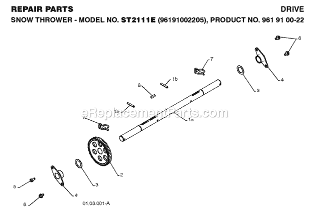 Jonsered ST 2111 E - 96191002205 (2008-08) Snow Blower Drive Diagram