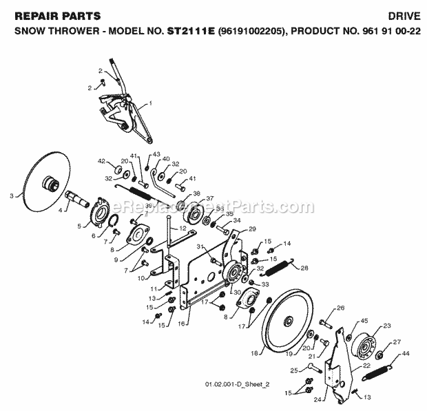 Jonsered ST 2111 E - 96191002205 (2008-08) Snow Blower Page O Diagram