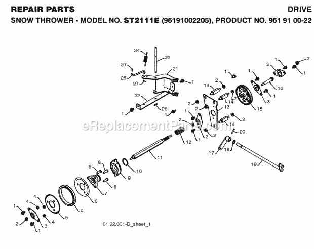 Jonsered ST 2111 E - 96191002205 (2008-08) Snow Blower Page P Diagram