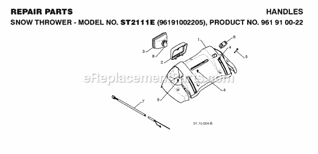 Jonsered ST 2111 E - 96191002205 (2008-08) Snow Blower Handle Controls Diagram