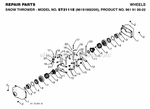 Jonsered ST 2111 E - 96191002205 (2008-08) Snow Blower Wheels Tires Diagram