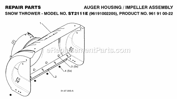 Jonsered ST 2111 E - 96191002205 (2008-08) Snow Blower Page C Diagram