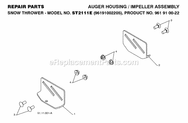 Jonsered ST 2111 E - 96191002205 (2008-08) Snow Blower Page D Diagram