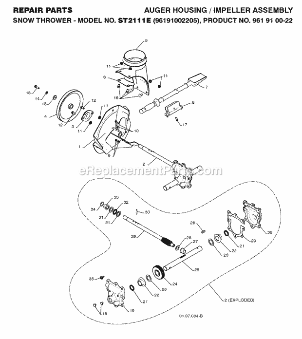 Jonsered ST 2111 E - 96191002205 (2008-08) Snow Blower Page G Diagram