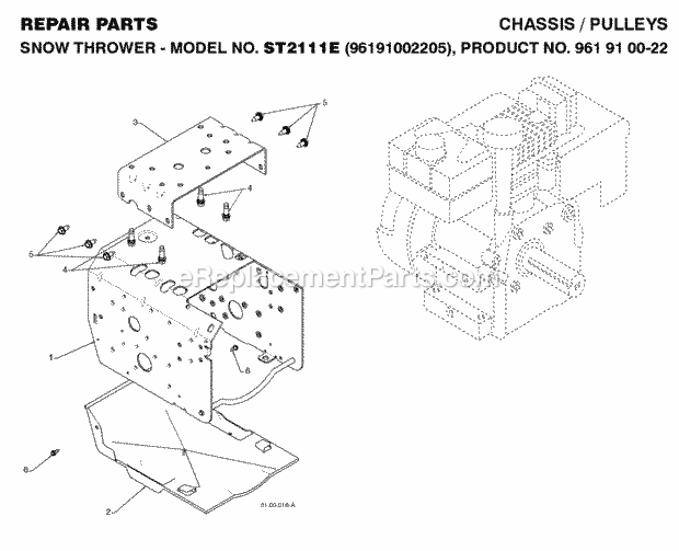 Jonsered ST 2111 E - 96191002205 (2008-08) Snow Blower Chassis Engine Pulleys Diagram