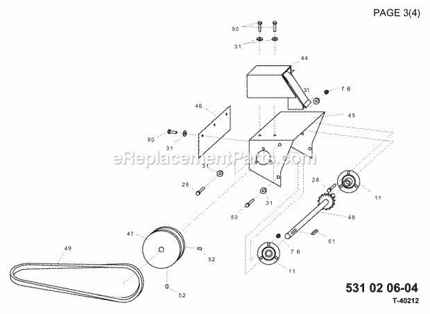 Jonsered T40212 - 531020604 (1998-09) Snow Blower Belt Guard Pulley Diagram