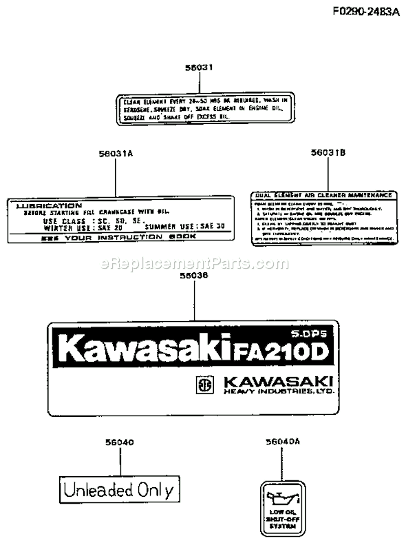 Kawasaki FA210D-ES10 4 Stroke Engine Page G Diagram