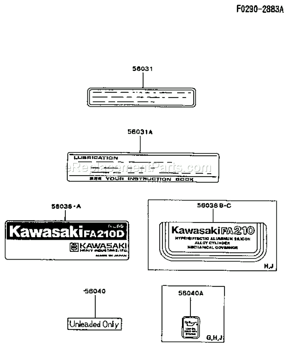 Kawasaki FA210D-HS05  4 Stroke Engine Page H Diagram
