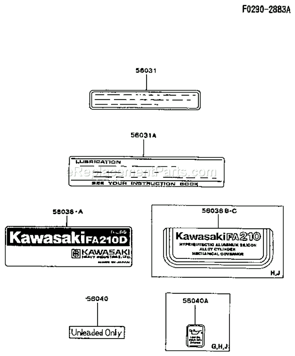 Kawasaki FA210D JS05 4 Stroke Engine Page H Diagram