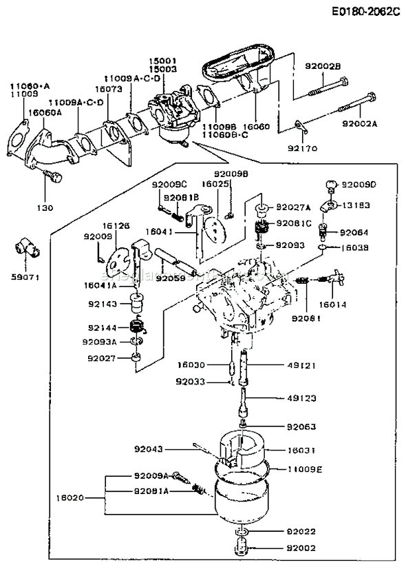 Kawasaki FB460V-DS14 4 Stroke EngineParts Page B Diagram