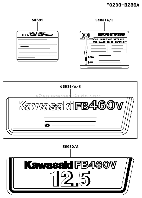Kawasaki FB460V-JS08 4 Stroke EngineParts Page G Diagram