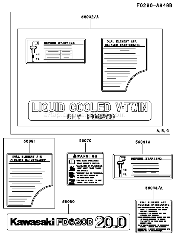 Kawasaki FD620D-BS13 4 Stroke Engine Page H Diagram