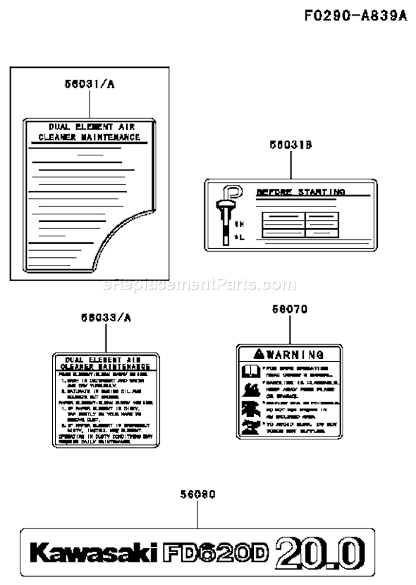 Kawasaki FD620D-FS12 4 Stroke Engine Page H Diagram