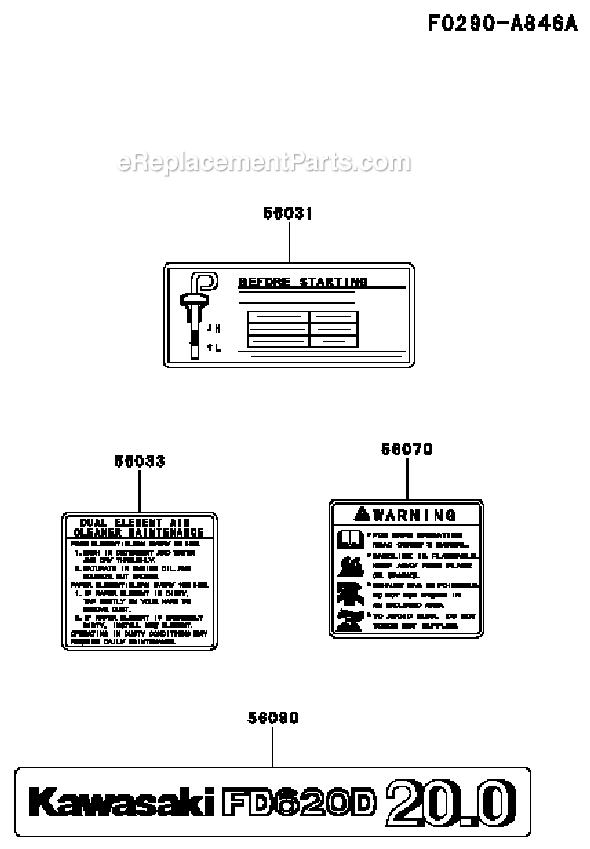 Kawasaki FD620D-GS13 4 Stroke Engine Page H Diagram