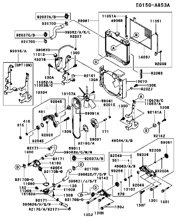 Kawasaki FD750D-AS09 4 Stroke Engine Page D Diagram