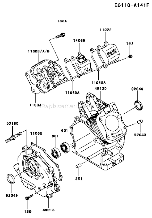 Kawasaki FE120D-MS02 Fe120d-Ms02 4 Stroke Engine Fe120d Cylinder/Crankcase Diagram
