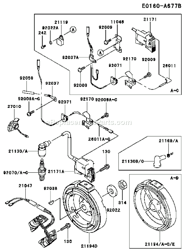 Kawasaki FE120G-BS00 4 Stroke Engine Page F Diagram