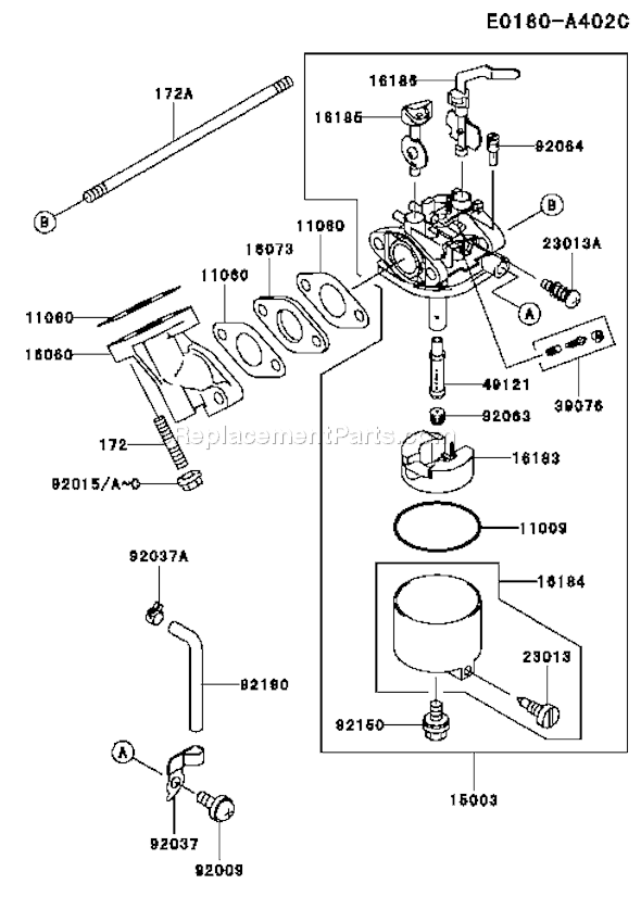 Kawasaki FE120G-MS00 Fe120g-Ms00 4 Stroke Engine Fe120g Carburetor Diagram