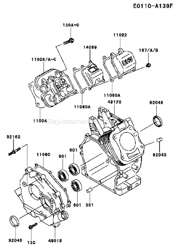 Kawasaki FE120G-MS00 Fe120g-Ms00 4 Stroke Engine Fe120g Cylinder/Crankcase Diagram