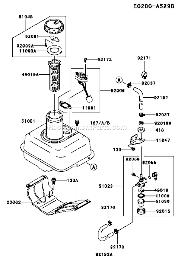 Kawasaki FE120G-NS00 Fe120g-Ns00 4 Stroke Engine Fe120g Fuel-Tank/Fuel-Valve Diagram